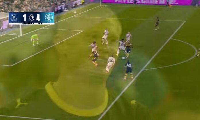 wide shot of Erling Haaland celebrating his second goal