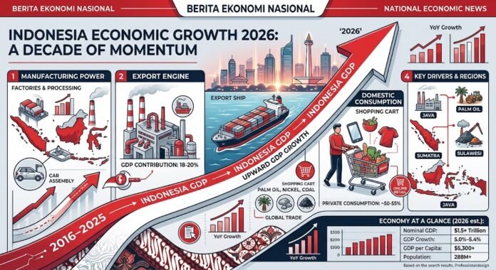 0c797b2f-5010-4148-916b-1a3f4ebf Ilustrasi proyeksi pertumbuhan ekonomi Indonesia 2026 yang didorong oleh konsumsi domestik, ekspor, dan investasi infrastruktur