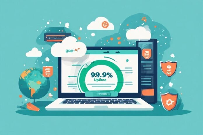 2Q Ilustrasi perbandingan hosting web untuk WordPress dengan uptime, kecepatan, server lokal, dan harga