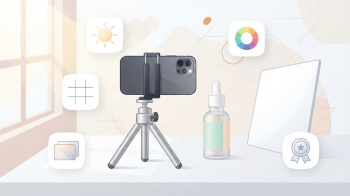 30282def-bed2-4ed8-a5f6-2de9e410 Ilustrasi fotografi produk dengan smartphone menggunakan cahaya alami, background putih, reflektor, dan editing