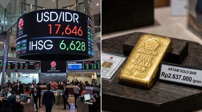 3b67de04-ec15-441b-86ee-d02c27a5 Rupiah melemah ke Rp17.646, IHSG turun, dan harga emas Antam turun tipis