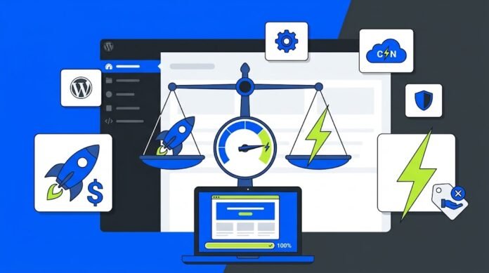621b5af1-2ce3-4393-8a11-cbc7f262 Ilustrasi perbandingan WP Rocket vs LiteSpeed Cache menunjukkan dua plugin cache WordPress dengan simbol harga dan performa