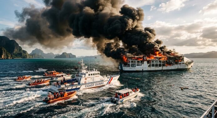 Ilustrasi - Kapal feri terbakar di perairan Palawan Filipina, 35 tewas dan 54 hilang