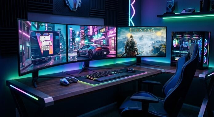 6835b1ea-79ed-44bd-bab2-9a049d5e Setup gaming futuristik dengan tampilan game-game terpopuler 2026, mencerminkan antusiasme gamers terhadap rilis besar tahun ini.