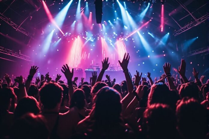 Suasana festival EDM dengan crowd yang energik, mencerminkan euforia DWP sebagai festival dance music terbesar di Indonesia 2026 Suasana festival EDM dengan crowd yang energik, mencerminkan euforia DWP sebagai festival dance music terbesar di Indonesia 2026