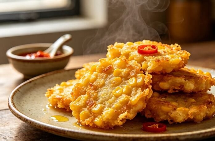 Bakwan jagung renyah keemasan, cocok disantap hangat bersama cabai rawit atau saus sambal