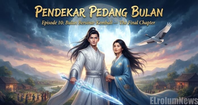 Yue Ming dan Lian Yue berdiri bersama di bawah bulan yang bersinar, menyaksikan fajar baru bagi dunia persilatan