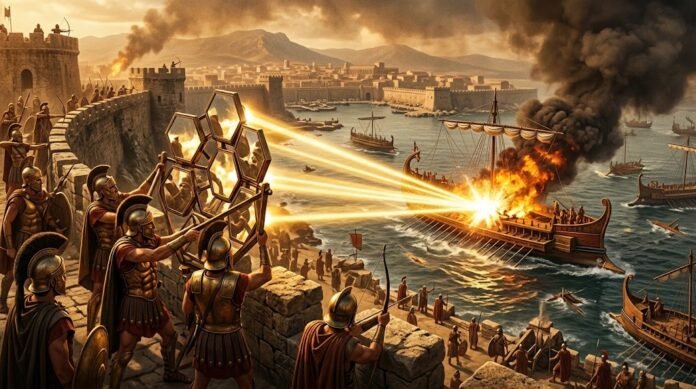 ad22b264-8240-4da8-929a-4ef2caf7 Cermin Archimedes—mitos atau fakta? Kisah tentang kaca pembesar raksasa yang membakar kapal Romawi dan mengubah taktik perang.