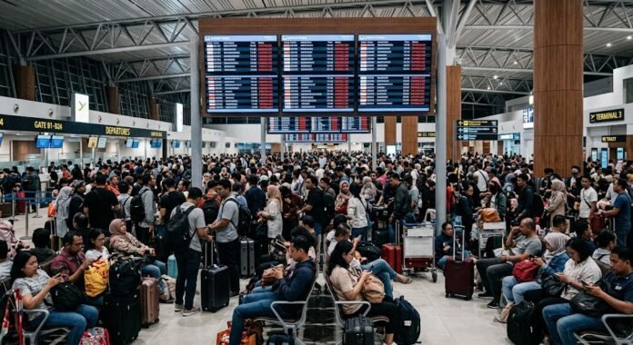 b91ed38b-5902-4220-94f9-7235be24 Calon penumpang di Bandara Soetta tertahan imbas penutupan akibat abu vulkanik Gunung Anak Krakatau
