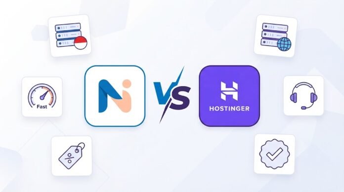 c10d57a5-b678-40a8-8e4c-f57c36be Ilustrasi perbandingan Niagahoster vs Hostinger, hosting terbaik Indonesia 2026