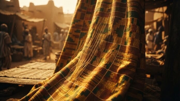 d9f4468b-017c-4ef0-9425-6cd78c2f Kain kente—mata uang pertama yang digunakan untuk membeli tanah, membayar mahar, dan membangun kerajaan