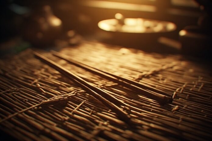 download-el (3) two wooden chopsticks elegantly crossed on a bamboo mat