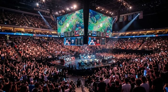Stadion esports penuh dengan penggemar, mencerminkan popularitas kompetitif gaming yang mencapai level mainstream di 2026.