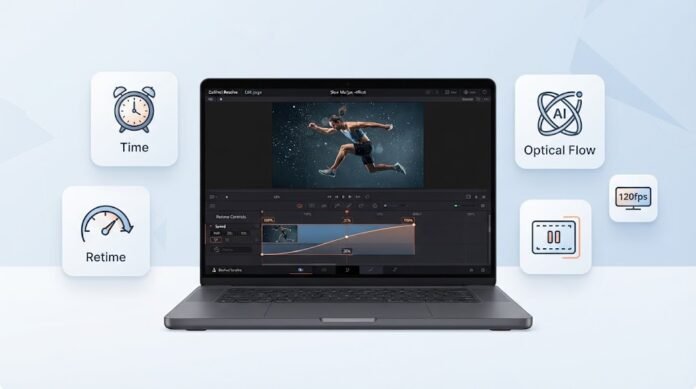 e6842bdd-004b-4cbb-80a2-04e73362 Ilustrasi efek slow motion di DaVinci Resolve dengan Retime Controls, Optical Flow, speed ramp, dan freeze frame