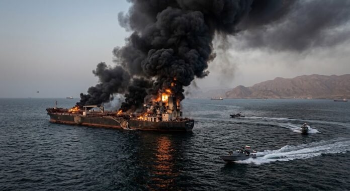ebe287a2-e5ac-4032-98c5-34ce71a1 Tanker diserang proyektil tak dikenal di Selat Hormuz, api berhasil dipadamkan