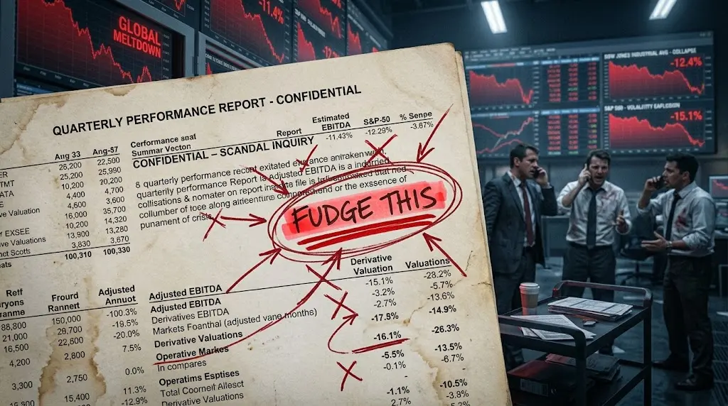 Illustration - a financial document with the phrase "fudge this" highlighted