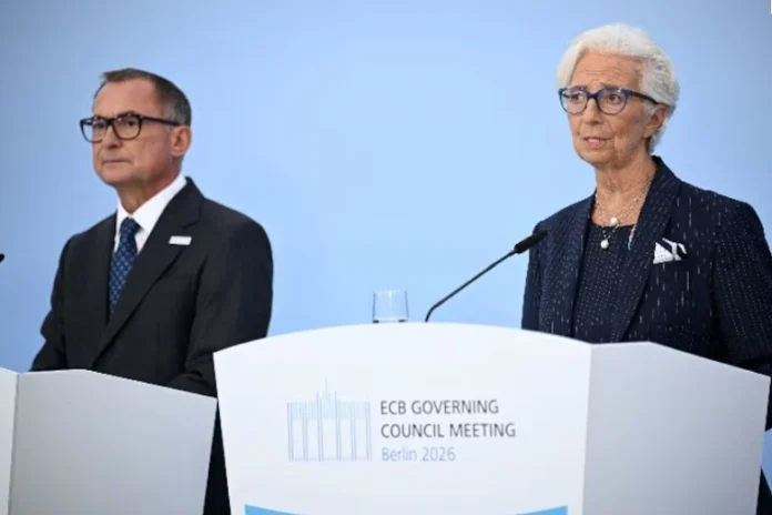 Presiden Bank Sentral Eropa Christine Lagarde dan Presiden Deutsche Bundesbank Joachim Nagel menghadiri konferensi pers setelah pertemuan Dewan Gubernur ECB di wisma Deutsche Bundesbank di Berlin, Jerman, 10 September 2026.