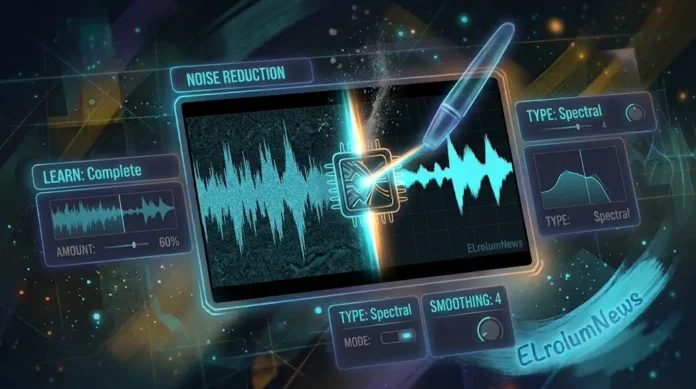 Ilustrasi sonic cleaning Noise Reduction DaVinci Resolve Fairlight dengan waveform bersih
