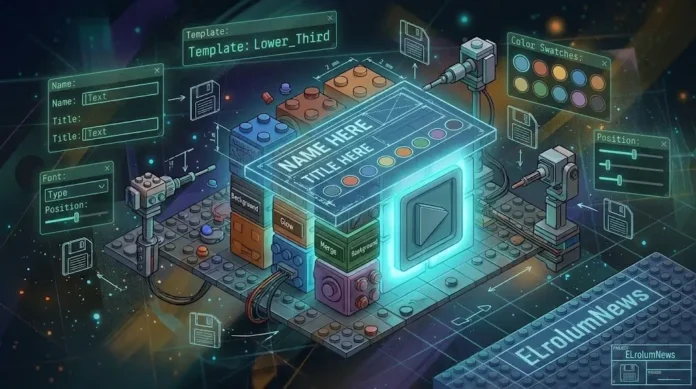 Ilustrasi blueprint Templates DaVinci Resolve Fusion dengan stensil lower third