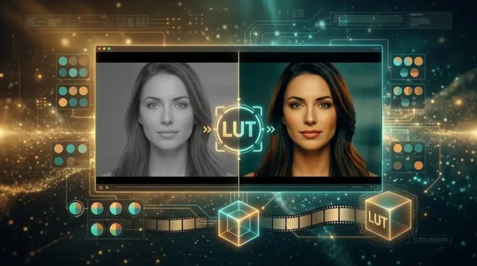 Ilustrasi sinematik LUT DaVinci Resolve dengan split-screen before-after
