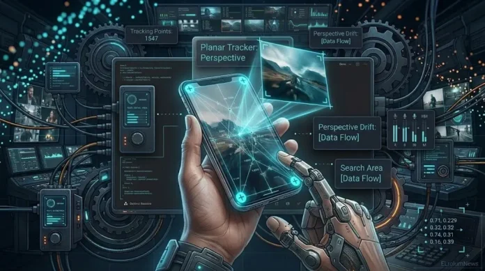 Ilustrasi holografik Planar Tracker DaVinci Resolve Fusion dengan smartphone Ilustrasi holografik Planar Tracker DaVinci Resolve Fusion dengan smartphone