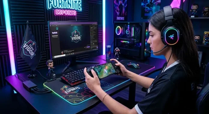Setup gaming mobile dengan smartphone dan controller, mencerminkan popularitas mobile gaming yang mendominasi industri game Indonesia di 2026