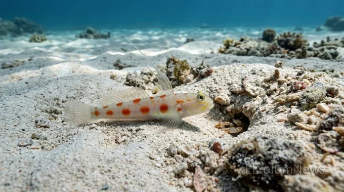 Tomiyamichthys oriens, spesies shrimp goby baru yang dideskripsikan dari perairan pesisir Banyuwangi, Jawa Timur, dengan lima bercak oranye khas pada tubuhnya.
