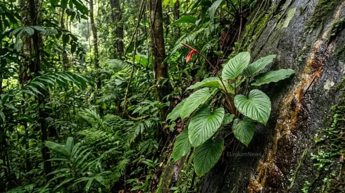 Homalomena bungamerah, spesies tumbuhan baru dari Sumatra Utara yang hidup pada batu granit basah di bawah naungan hutan dan sejauh ini diketahui dari satu lokasi dengan kurang dari 100 individu dewasa yang tercatat.