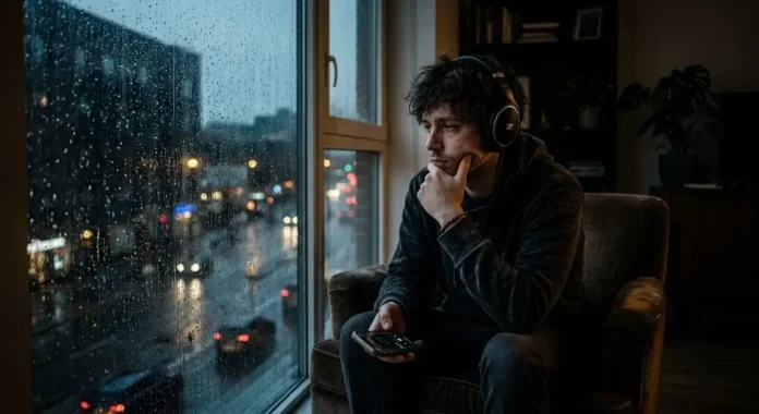 Suasana sendu dengan headphone, mencerminkan momen-momen galau yang ditemani lagu-lagu sedih terpopuler di 2026.