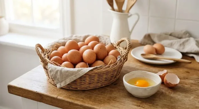 Telur ayam segar dengan kuning telur, makanan yang kandungan kolesterolnya kerap diperdebatkan.